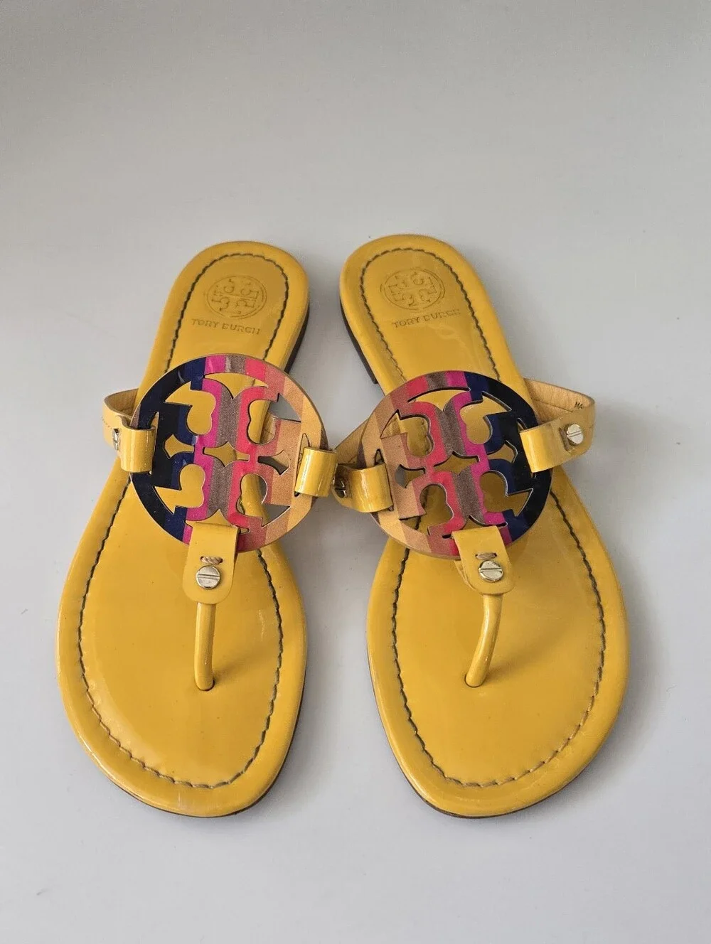 Tory Burch Bright Yellow Patent Miller Sandals